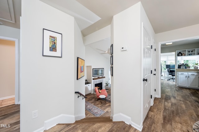 506 Cottage Ln, Durham, NC 27713 - hall featuring dark wood-style flooring and a desk