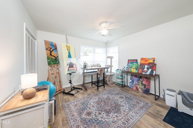 506 Cottage Ln, Durham, NC 27713 - home office featuring ceiling fan and wood finished floors