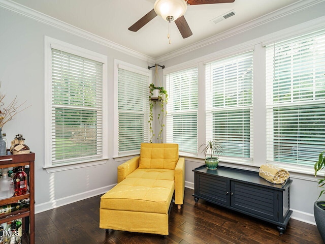 1004 Dogwood Bloom Ln, Knightdale, NC 27545 - sitting room featuring a ceiling fan, healthy amount of natural light, ornamental molding, and hardwood / wood-style floors