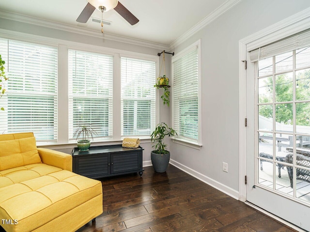 1004 Dogwood Bloom Ln, Knightdale, NC 27545 - sitting room featuring ceiling fan, plenty of natural light, hardwood / wood-style floors, and ornamental molding
