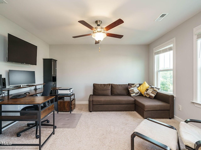1004 Dogwood Bloom Ln, Knightdale, NC 27545 - home office featuring ceiling fan and light colored carpet