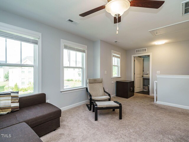 1004 Dogwood Bloom Ln, Knightdale, NC 27545 - living area featuring attic access, carpet flooring, and ceiling fan