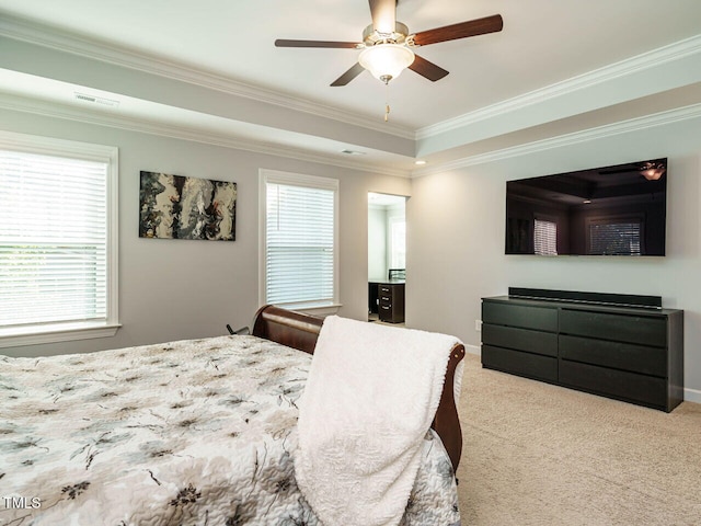 1004 Dogwood Bloom Ln, Knightdale, NC 27545 - bedroom featuring multiple windows, carpet, crown molding, and a ceiling fan
