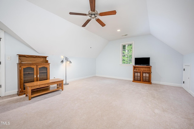 1513 Anterra Dr, Wake Forest, NC 27587 - bonus room with light colored carpet, vaulted ceiling, and ceiling fan