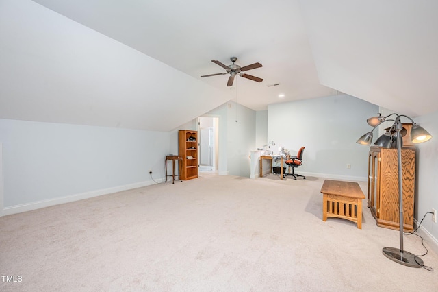 1513 Anterra Dr, Wake Forest, NC 27587 - additional living space featuring carpet floors, a ceiling fan, and vaulted ceiling