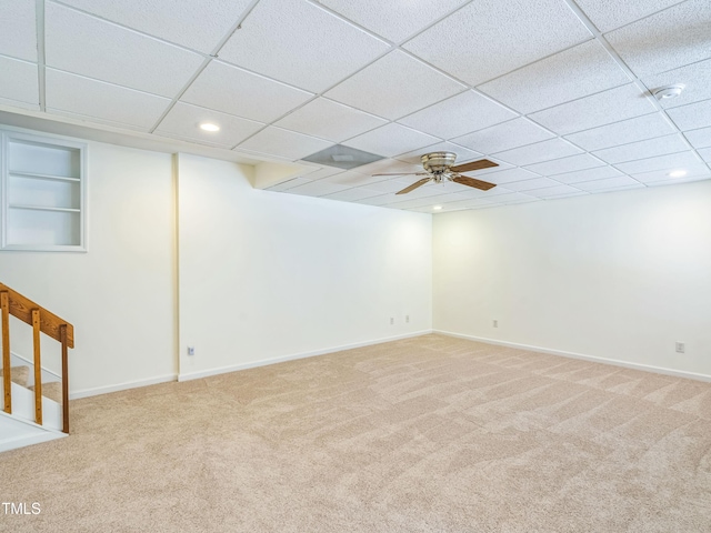 104 Pellinore Ct, Cary, NC 27513 - unfurnished room featuring light colored carpet, recessed lighting, a drop ceiling, a smoke detector, and a ceiling fan
