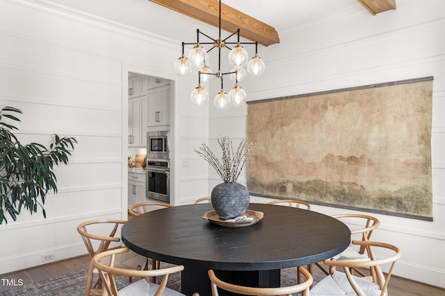 2105 Gardenbrook Dr, Raleigh, NC 27606 - dining space featuring beam ceiling and wood finished floors