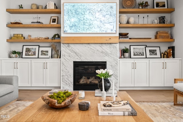 2105 Gardenbrook Dr, Raleigh, NC 27606 - living area featuring light wood-type flooring and a glass covered fireplace