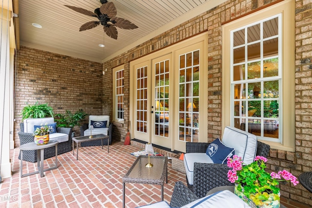 4164 English Garden Way, Raleigh, NC 27612 - view of patio / terrace with french doors, a ceiling fan, and an outdoor living space