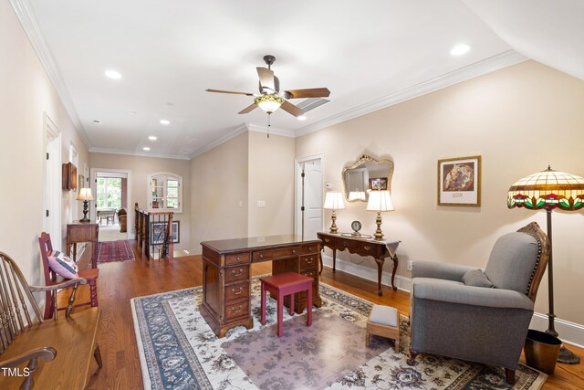 4164 English Garden Way, Raleigh, NC 27612 - office featuring ceiling fan, wood finished floors, and recessed lighting