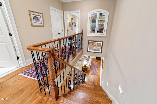 4164 English Garden Way, Raleigh, NC 27612 - stairs featuring wood finished floors and ornamental molding