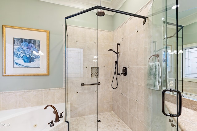 4164 English Garden Way, Raleigh, NC 27612 - full bath with ornamental molding, a shower stall, and a tub with jets