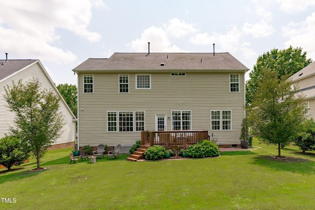 2508 Hidden Meadow Dr, Fuquay Varina, NC 27526 - rear view of property featuring a wooden deck, a yard, and crawl space