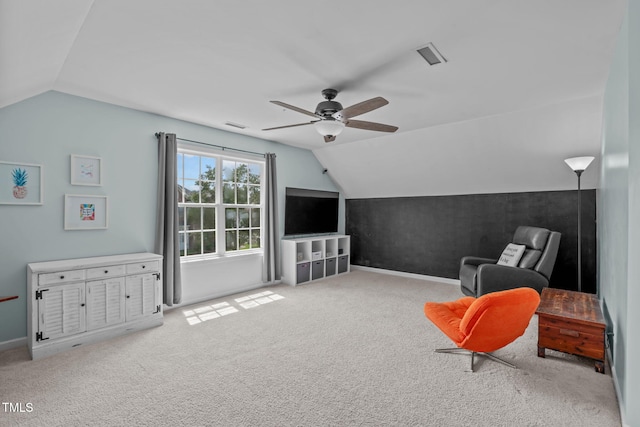 2508 Hidden Meadow Dr, Fuquay Varina, NC 27526 - sitting room with lofted ceiling, ceiling fan, and carpet