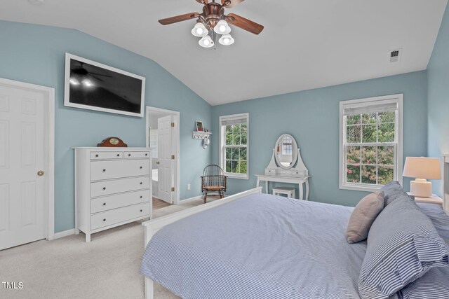2508 Hidden Meadow Dr, Fuquay Varina, NC 27526 - carpeted bedroom with vaulted ceiling and a ceiling fan