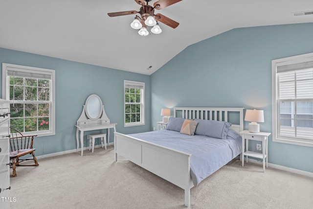 2508 Hidden Meadow Dr, Fuquay Varina, NC 27526 - bedroom with lofted ceiling, carpet flooring, multiple windows, and ceiling fan
