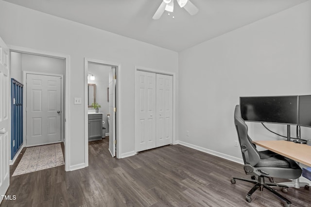 2508 Hidden Meadow Dr, Fuquay Varina, NC 27526 - office featuring dark wood-style flooring and ceiling fan