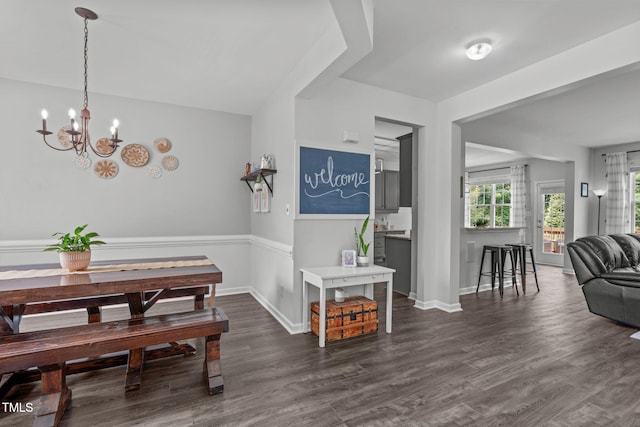 2508 Hidden Meadow Dr, Fuquay Varina, NC 27526 - dining room featuring dark wood-type flooring and a chandelier