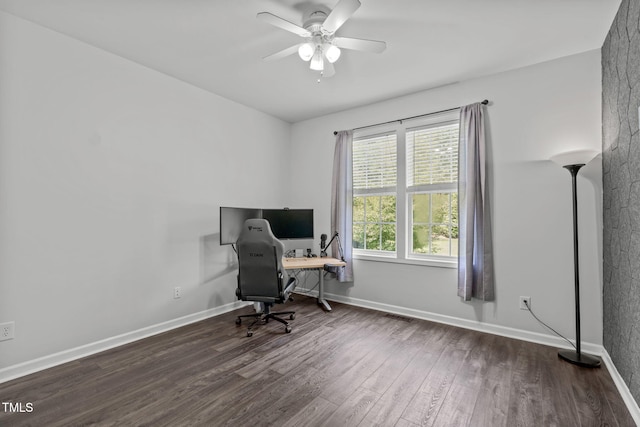 2508 Hidden Meadow Dr, Fuquay Varina, NC 27526 - office area with wood finished floors and ceiling fan
