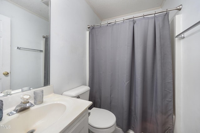 104 Fairfield Dr, Goldsboro, NC 27530 - full bath with a textured ceiling, ornamental molding, vanity, and curtained shower