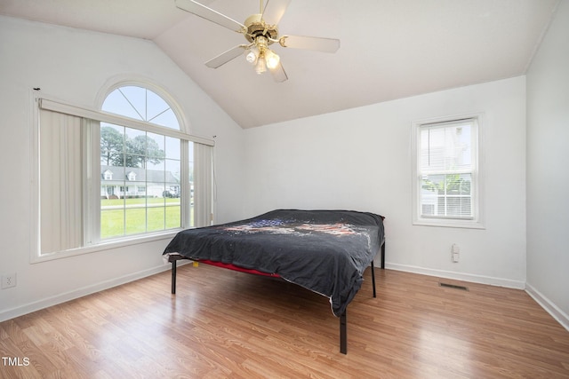 104 Fairfield Dr, Goldsboro, NC 27530 - bedroom with lofted ceiling, wood finished floors, and ceiling fan