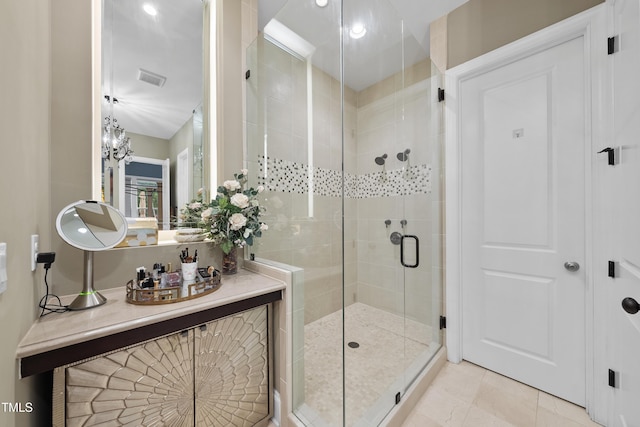 1089 Queensdale Dr, Cary, NC 27519 - bathroom with a stall shower, recessed lighting, and tile patterned flooring