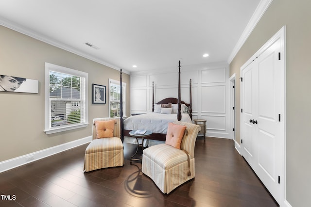 1089 Queensdale Dr, Cary, NC 27519 - bedroom with crown molding, recessed lighting, and dark wood-type flooring