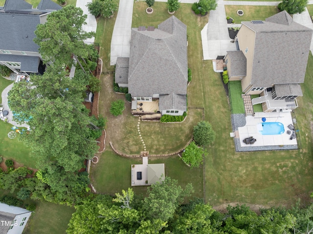 1089 Queensdale Dr, Cary, NC 27519 - aerial perspective of suburban area featuring a pool