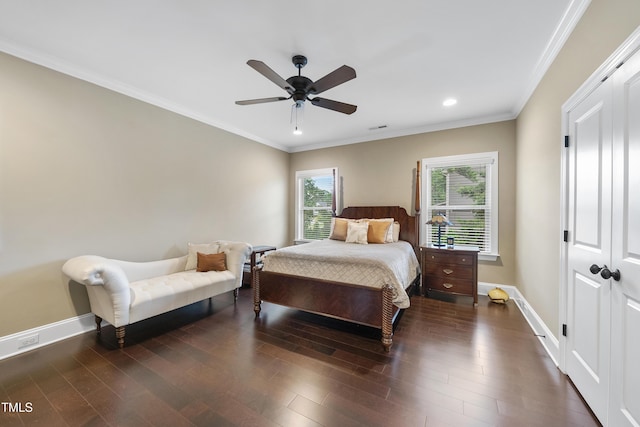 1089 Queensdale Dr, Cary, NC 27519 - bedroom with wood finished floors, recessed lighting, crown molding, and ceiling fan