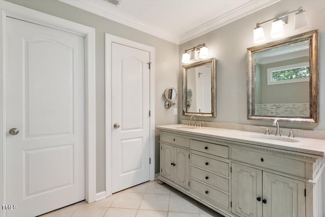 109 Gullane Ct, Apex, NC 27502 - full bathroom featuring double vanity, ornamental molding, and tile patterned flooring