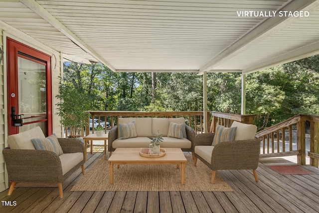 3702 Danube Ln, Durham, NC 27704 - wooden deck with outdoor lounge area