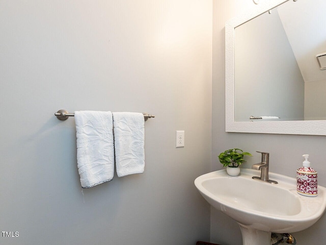 5032 Salem Ridge Rd, Holly Springs, NC 27540 - bathroom with a sink and lofted ceiling
