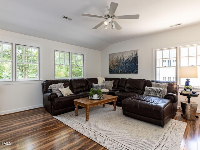 5032 Salem Ridge Rd, Holly Springs, NC 27540 - living room featuring wood finished floors, a ceiling fan, and lofted ceiling
