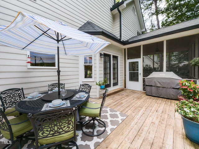 5032 Salem Ridge Rd, Holly Springs, NC 27540 - wooden terrace with outdoor dining space and area for grilling