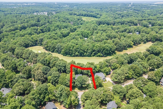 5032 Salem Ridge Rd, Holly Springs, NC 27540 - aerial view of property and surrounding area with property parcel outlined and a heavily wooded area