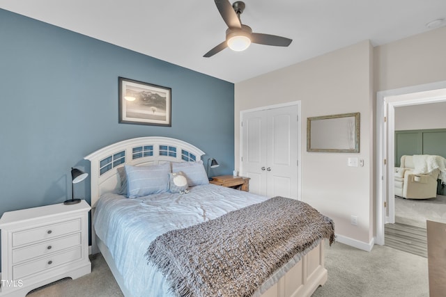 115 Creech Place Dr, Benson, NC 27504 - bedroom featuring light carpet, a closet, and a ceiling fan