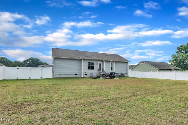 115 Creech Place Dr, Benson, NC 27504 - back of property with a gate, crawl space, a fenced backyard, a patio, and entry steps