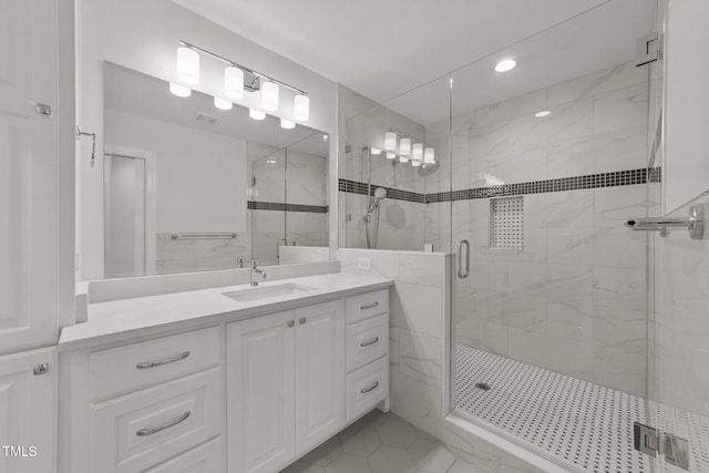 7390 NC-50, Angier, NC 27501 - bathroom with a shower stall, vanity, and recessed lighting