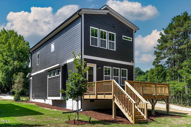 140 E End Ave, Durham, NC 27703 - back of property featuring a deck, a yard, stairs, and crawl space