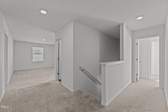 9059 Shallow Creek Trl, Bailey, NC 27807 - hallway featuring an upstairs landing, carpet, and recessed lighting