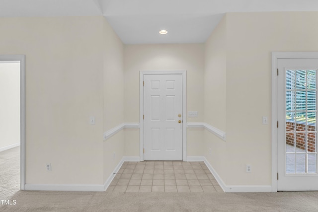 4710 Ludwell Branch Ct, Raleigh, NC 27612 - entryway featuring light carpet, light tile patterned floors, and recessed lighting