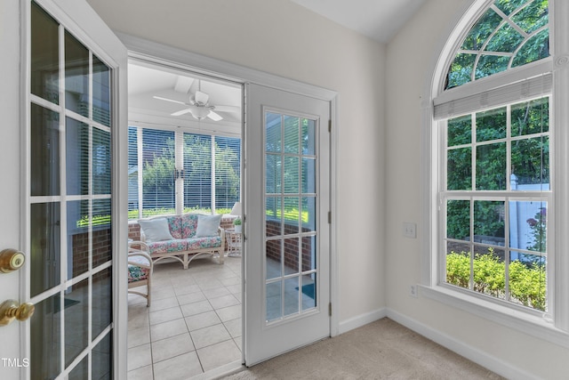4710 Ludwell Branch Ct, Raleigh, NC 27612 - entryway featuring healthy amount of natural light, light carpet, and ceiling fan
