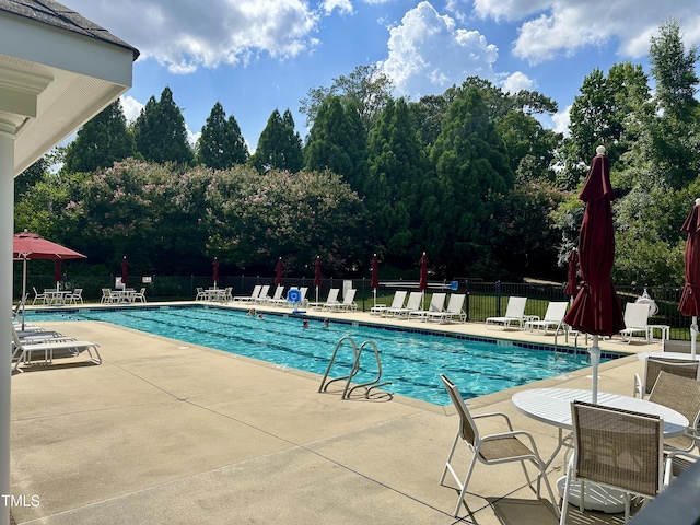 4710 Ludwell Branch Ct, Raleigh, NC 27612 - community pool with a patio and view of scattered trees