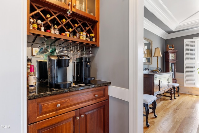 2512 Stewart St, Fuquay Varina, NC 27526 - bar area featuring crown molding and light wood-style flooring