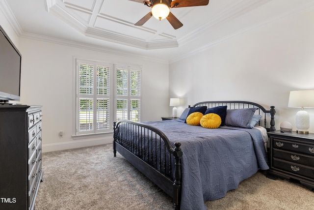 2512 Stewart St, Fuquay Varina, NC 27526 - bedroom with carpet, crown molding, a tray ceiling, and a ceiling fan