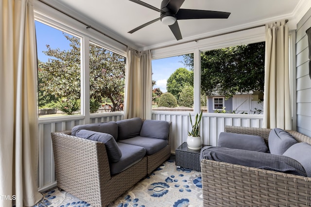 2512 Stewart St, Fuquay Varina, NC 27526 - sunroom featuring ceiling fan and an outdoor hangout area