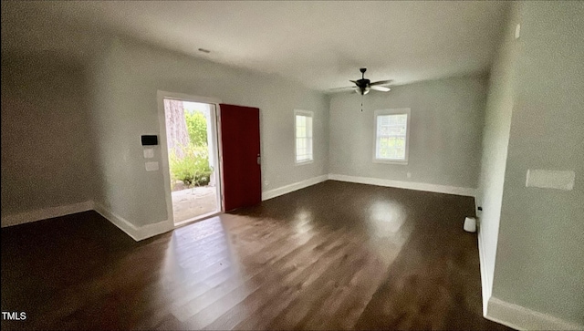 622 Williams St, Enfield, NC 27823 - foyer entrance with dark wood-style flooring and a ceiling fan