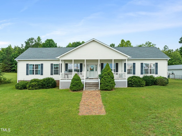 9633 Grassy Creek Rd, Bullock, NC 27507 - view of front of property featuring covered porch, a front yard, and a shingled roof