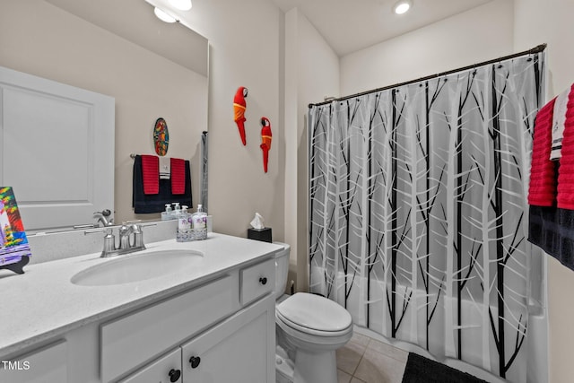 2370 Friars Head Ct, Fuquay Varina, NC 27526 - bathroom featuring vanity, shower / tub combo with curtain, and tile patterned flooring