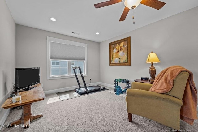 829 Warwick Ln, Carthage, NC 28327 - sitting room with carpet, ceiling fan, and recessed lighting